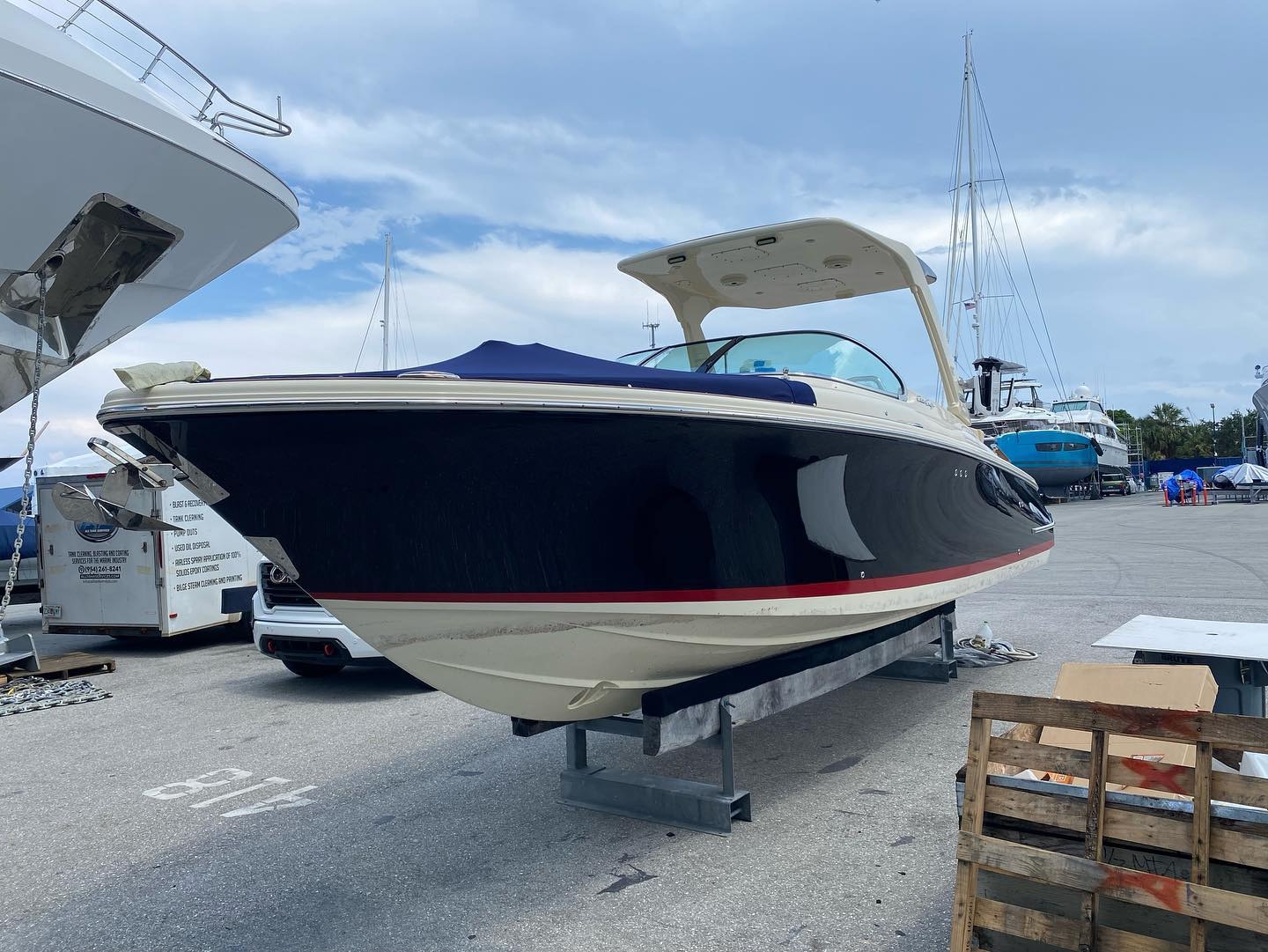 Miami boat wrap project with glossy finish