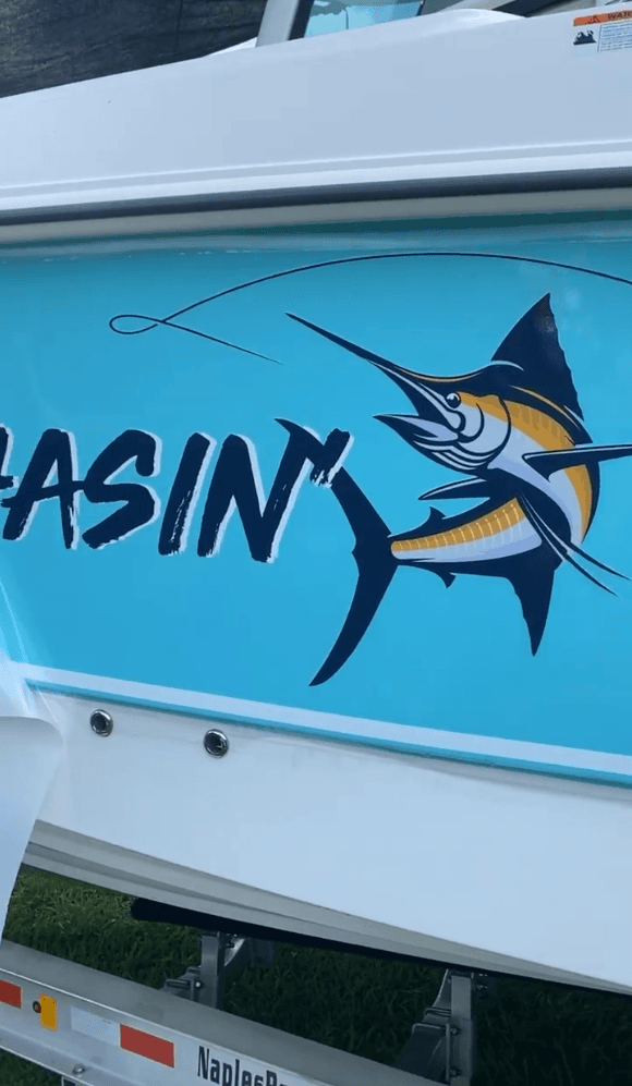28' Outrage Boat Wrap, Custom Stripes, Lettering & PPF